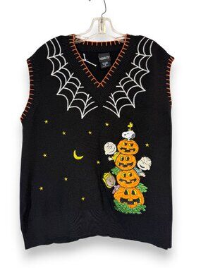 Peanuts Halloween Snoopy Black Vest Boxlunch Collab Embroidered Rare Unique XL